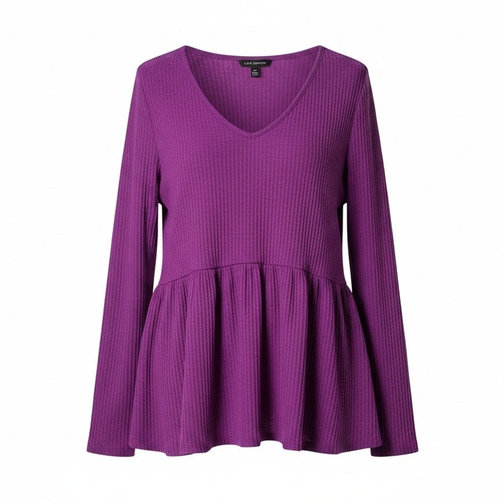 Lane Bryant NWT Purple Waffle Knit Long Sleeve Feminine Casual Peplum Top 18/20